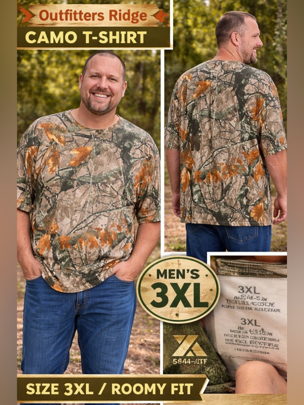 Outfitters Ridge Men's Camouflage Short-Sleeve Shirt Hunting Style Size 3XL